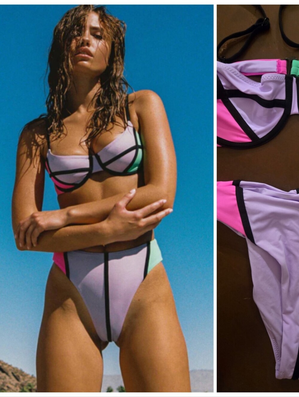 Nwot ONEONE Ida Ignacia Tokyo Racy 90s Cut Pastel Bikini m Top Xs Bottoms